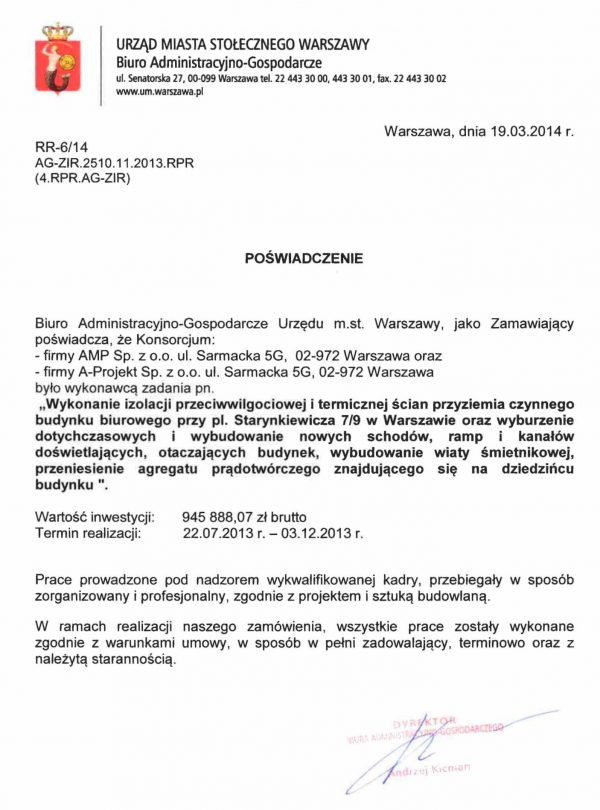 Urząd Miasta Stołecznego Warszawy pl. Starynkiewicza 7/9 Referencje